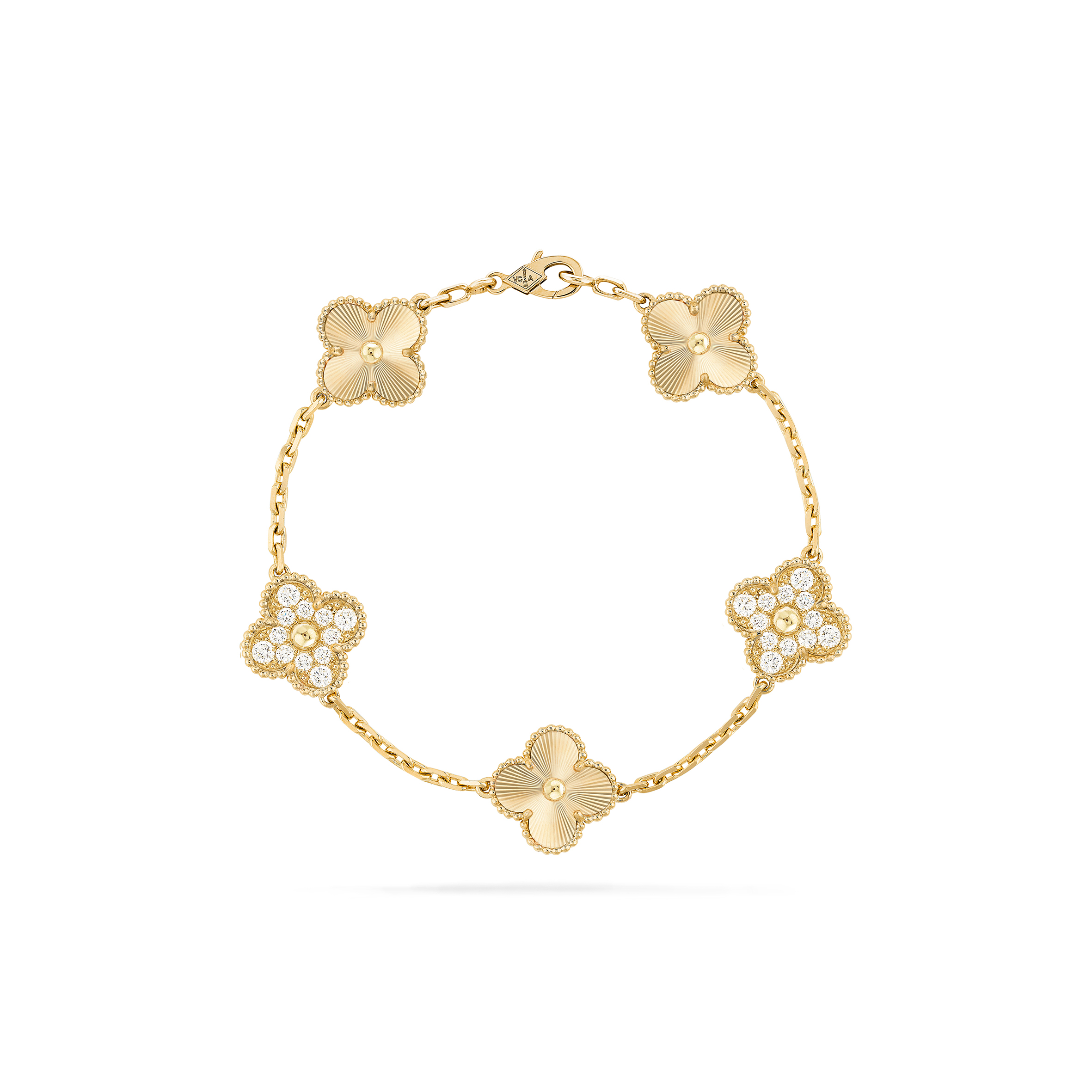 VAN CLEEF ARPELS VINTAGE ALHAMBRA BRACELET, 5 MOTIFS - YELLOW GOLD, DIAMOND VCARP4KN00 VAN CLEEF ARPELS VINTAGE ALHAMBRA BRACELET, 5 MOTIFS - YELLOW GOLD, DIAMOND VCARP4KN00
